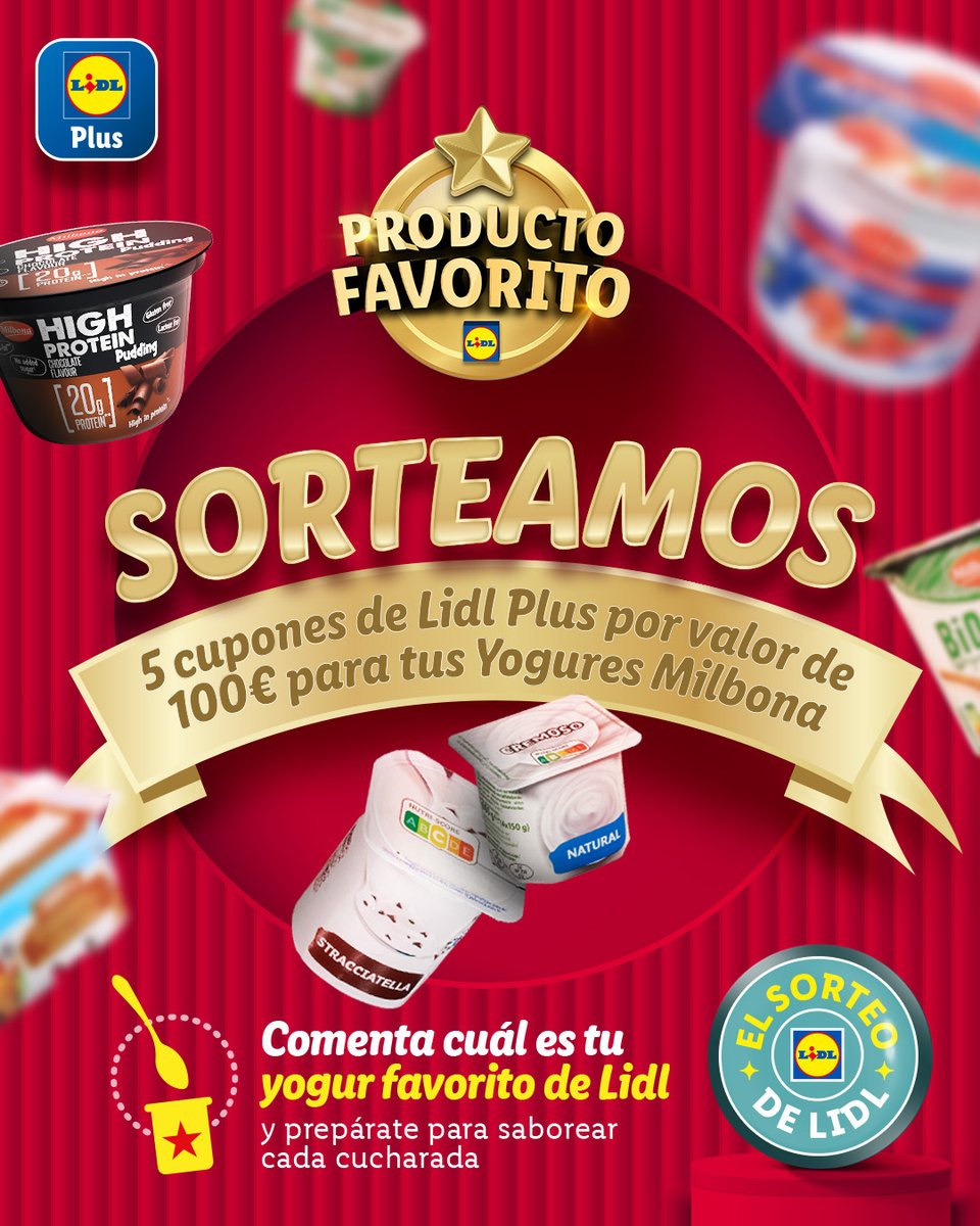 lidlespana's tweet photo. ¡SORTEAMOS 5 PREMIOS DE 100€ PARA DISFRUTAR DE YOGURES MILBONA! 😋

Participar es muy fácil 👇
✅ Sigue a @lidlespana
❤️ Da like a la publicación del sorteo
🔁 Haz repost a la publicación del sorteo
💬 Usa el hashtag #LosFavoritosDeLidl y comentar cuál es tu yogur Milbona favorito
