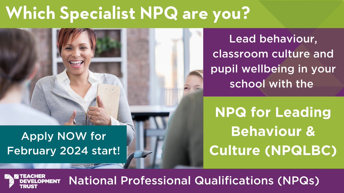 🌟 Apply now for the fully funded #NPQLBC in Spring 2024. Develop skills to set high expectations, support colleagues, and prioritise pupil wellbeing. Don't miss out! Apply here: tdtrust.org/npqs-from-the-…