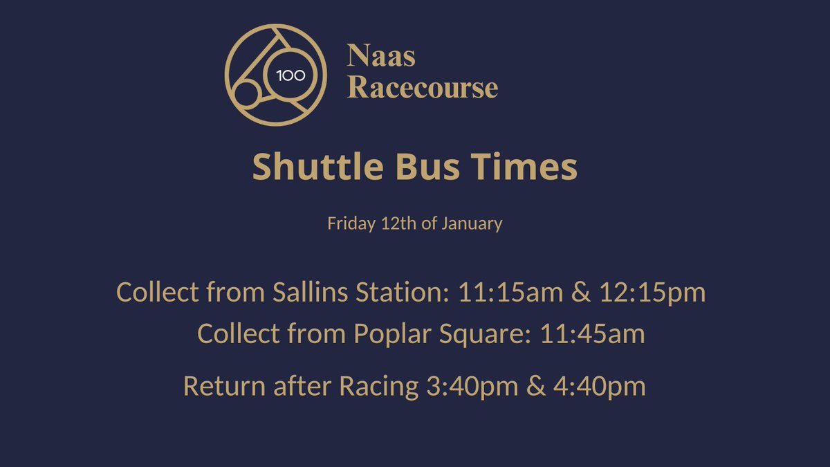 Coming racing for our @LawlorsNaas Grade 1 Novice Hurdle Day? 🏇 Leave the car at home and avail of our FREE shuttle bus🚌 Collection from Sallins train station & Poplar Square in Naas 👇