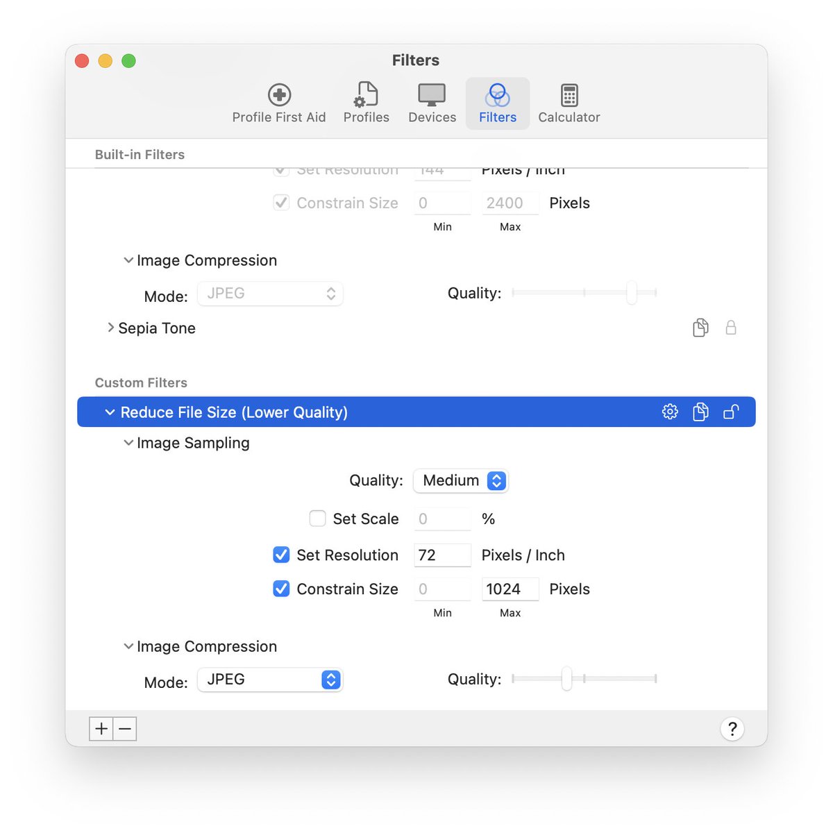 pavanpodila's tweet photo. If you are having trouble compressing #PDF files on a #macOS, you probably need a custom #ColorSync filter. Create a custom filter and use it in Preview.

My amazing results:

18.2 MB compressed to 722 KB
7.1 MB compressed to 563 KB https://t.co/4siMAHPW0m