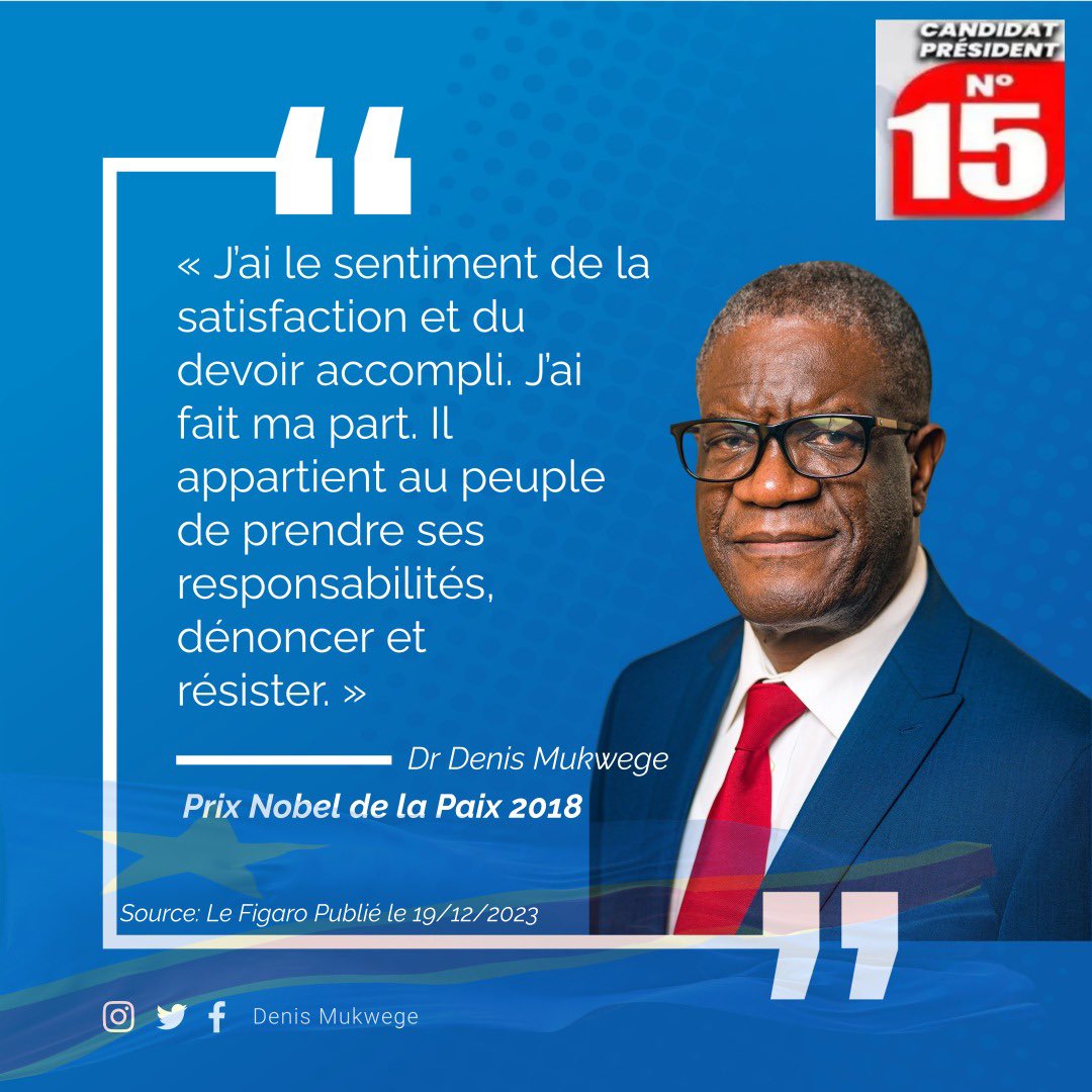 ICC243's tweet photo. Voici un extrait de la dernière interview accordée par le Dr. Denis Mukwege à la presse, en l’occurrence le journal Le Figaro
.
.
#fin_des_vices #mukwegepresident #DenisMukwege #Prixnobeldelapaix2018 #RevolutionDemocratique #choixdupeuple https://t.co/1dkND5CTog