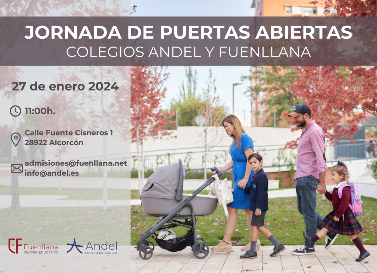 AndelColegio's tweet image. 📢¡Ven a conocer #AndelyFuenllana en la Jornada de Puertas🚪 Abiertas! 📢

🗓️ 27 de enero
⏰ 11:00
📍 Travesía Fuente Cisneros 1, 28922, Alcorcón

📩Inscripción en la bio

#OpenDay #JornadaPuertasAbiertas #ColegioAlcorcón #CrecemosContigo #27Enero