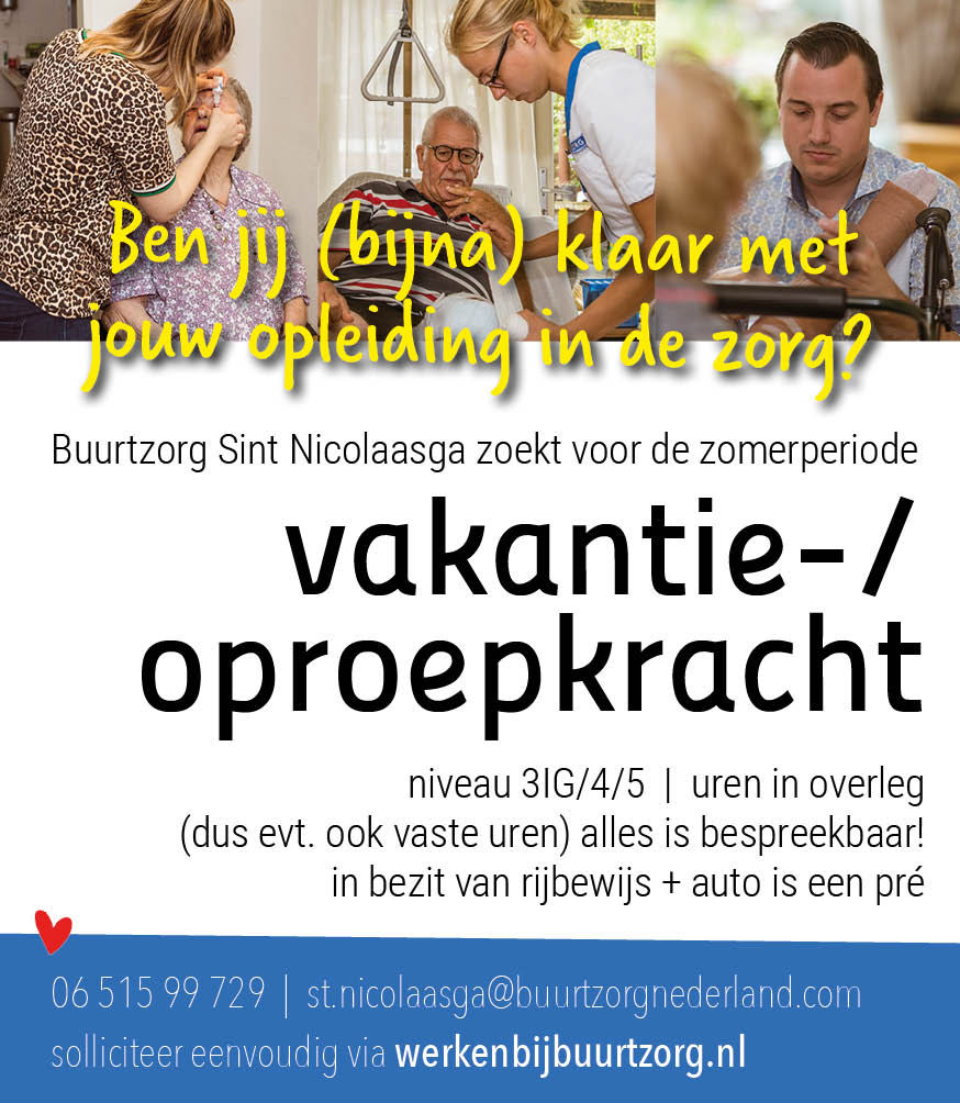 Buurtzorg Sint Nicolaasga is op zoek naar een leuke, enthousiaste collega! Solliciteer eenvoudig via werkenbijbuurtzorg.nl
#Buurtzorg #SINTNICOLAASGA #vakantiekracht #oproeper #verpleegkundige #verzorgende #ureninoverleg #wijkzorg #werkenbijbuurtzorg #zelfsturing