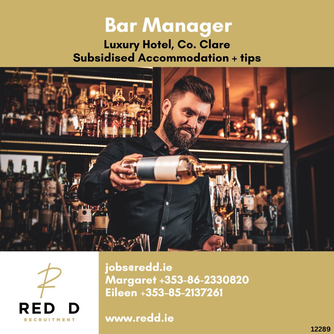 Red D are recruiting a Bar Manager for a unique luxury hotel in Co. Clare.

Click the link below to apply:
redd.ie/jobs/4734-food…

or reach out to Margaret or Eileen via the contact information on the image. 📲

#redd #reddjobs #reddrecruitment #barmanager #hotelbarmanager…