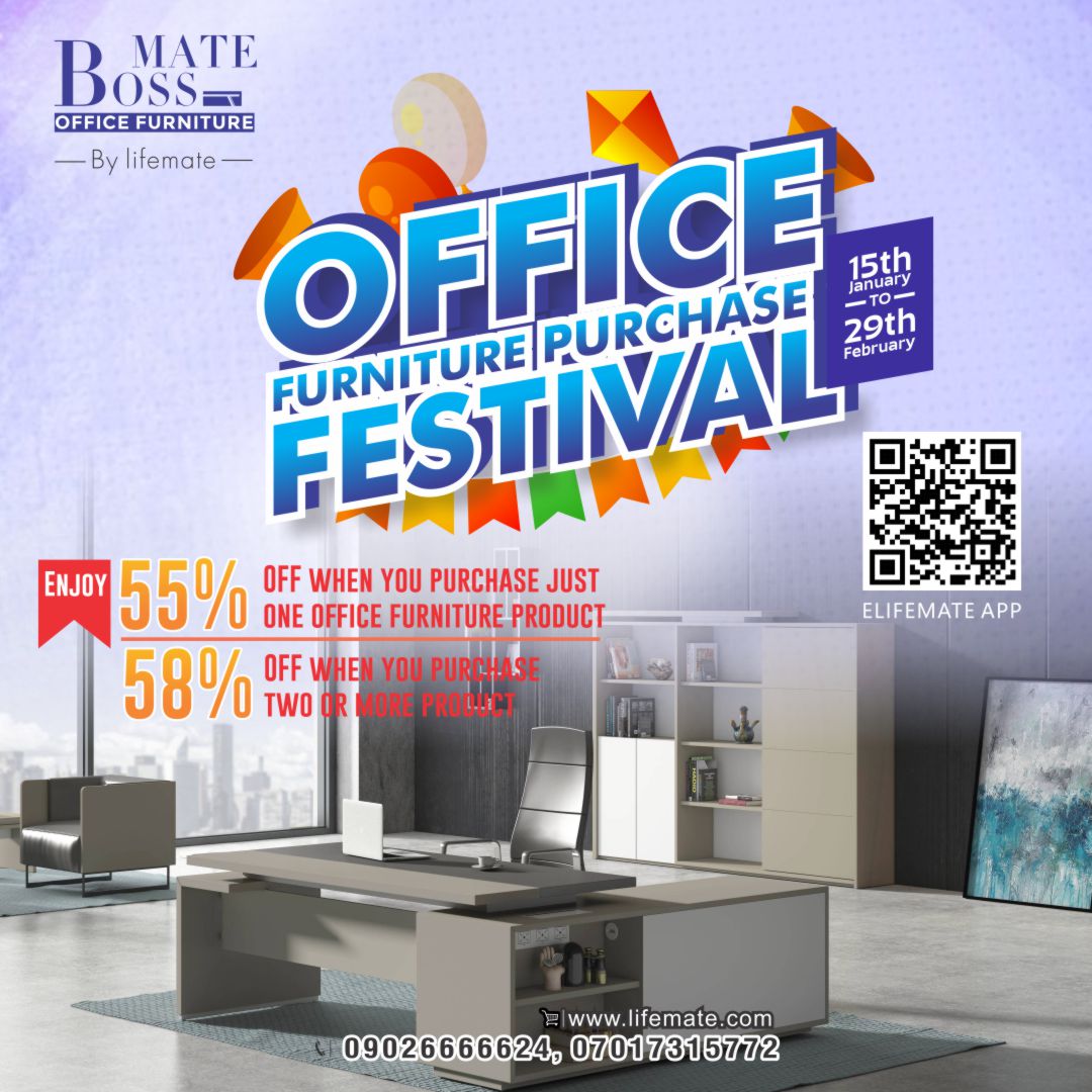 Office Furniture Festival! Transform your office space with this exclusive Offer!🪑 💥Get a 55% discount on a single Office Furniture and 58% on two or more Office furniture purchases. 📅 Duration: Jan 15th -29th, 2024. Visit elifemate.com for more info #interiordesign