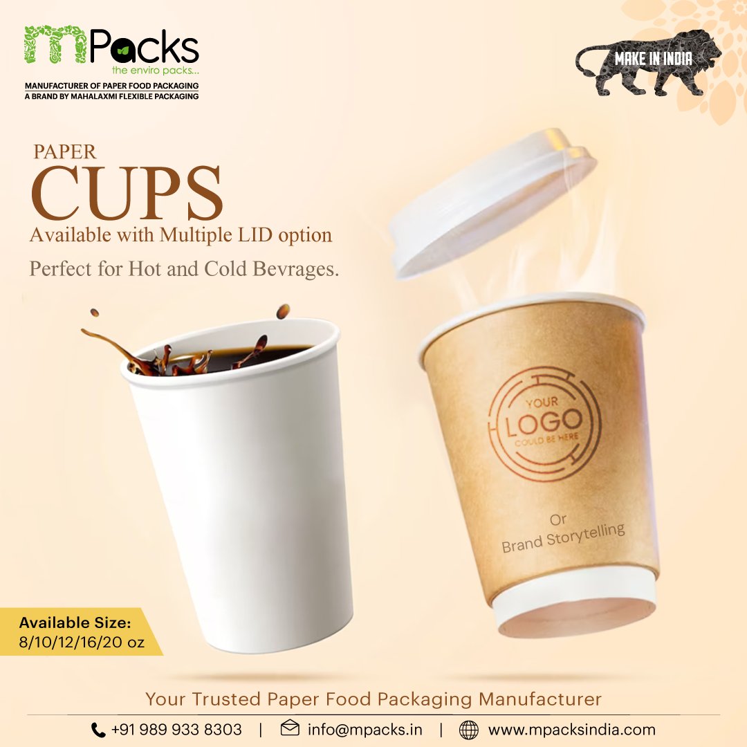 Mpacks_In's tweet photo. Our single wall and double wall paper cups are available in both premium kraft and white paper material.

 #coffeecup #singlewallcup #foodpackaging #Cups #paperglasses #doublewallcups #papercups #foodhospitality #brevrages #Hanuman #INDvsAFG https://t.co/sY5IuP4rlW