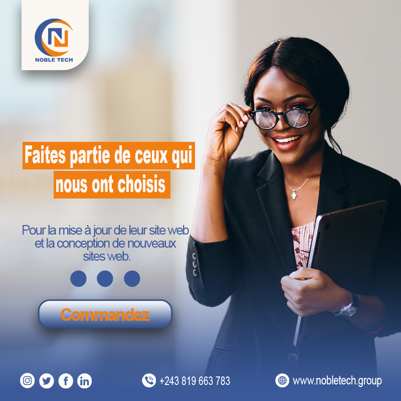 NOBLETECH9's tweet image. Être à jour vous permet de gagner à temps et en performances ! Alors nous sommes disponibles pour vous permettre d&apos;offrir à vos clients une expérience rajeunit de vos supports de communication.

Contactez-nous au
📞 +243 819 663 783
🌐 nobletech.group

#siteweb #nobletech