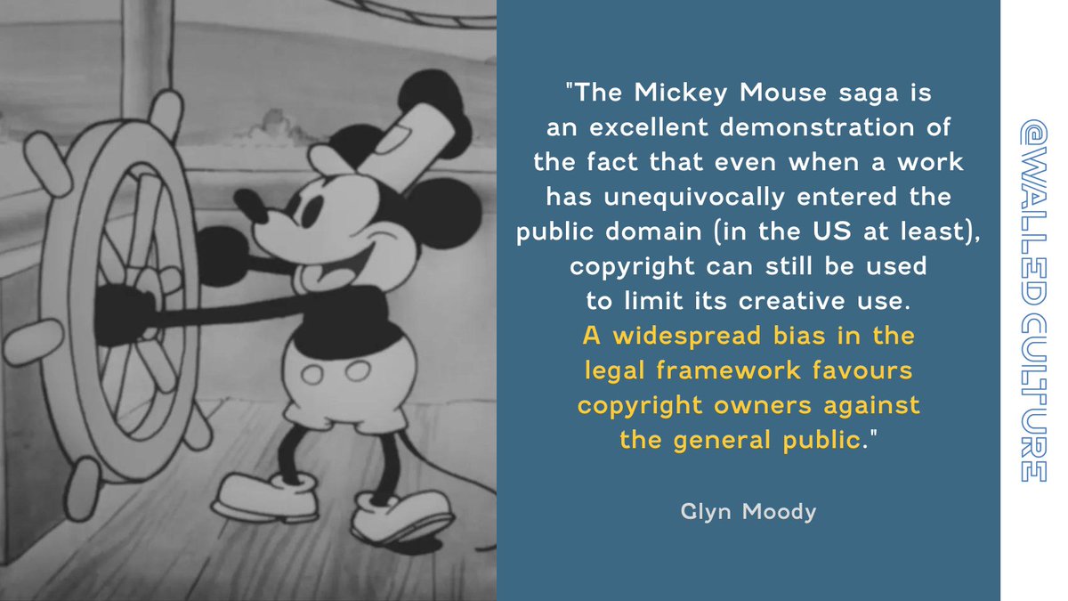 walledculture's tweet photo. Mickey Mouse is public domain now (in 🇺🇸), but the battle to prevent copyright term extensions is not over, @glynmoody warns
#MickeyMouse #PublicDomain #Copyright #CopyrightTerm #TermExtension #SteamboatWillie #Disney #PublicDomainDay #MouseLiberationFront
https://t.co/c0NwjABGUu https://t.co/1fqCrxbTwF