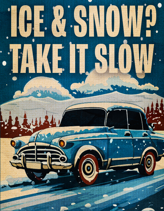NebraskaDOT's tweet photo. ❄️🚗 Ice and Snow? Take It Slow! 🚦❄️

 Slow down, increase your following distance, and stay alert. https://t.co/lTJ9oLzXWI