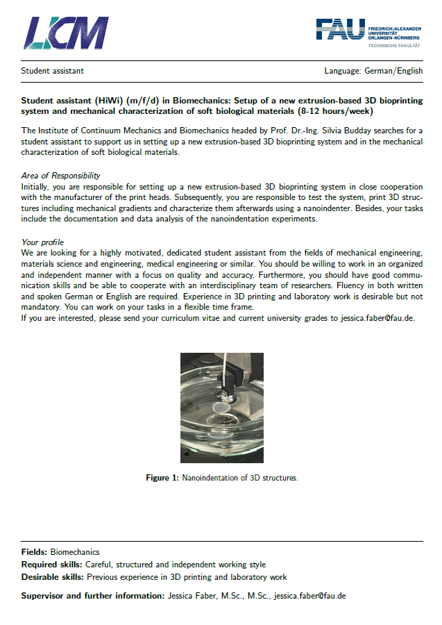📢Opportunity Alert
The Brainiacs team is looking for a student assistant to support us in setting up a new extrusion-based 3D bioprinting system and in the mechanical characterization of soft materials.
Interested? Contact us for more details!
#JobOpportunity #StudentAssistant