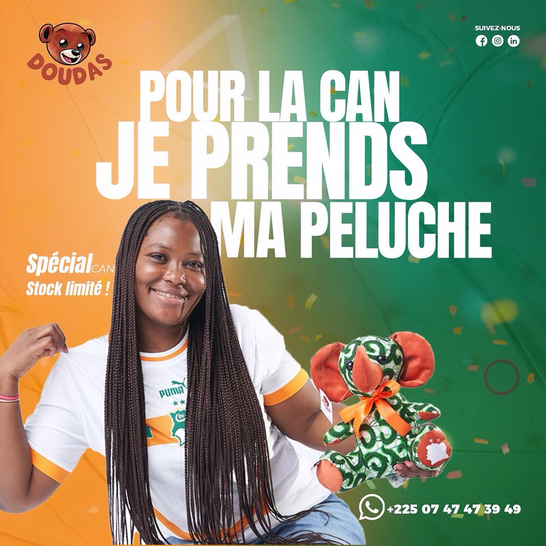 doudasmonami's tweet photo. CAN2023 : N’oubliez pas que vous pouvez offrir à vos amis et invités au pays, nos peluches authentiques aux couleurs du pays et de la chaleur d’Afrique de votre marque #Doudas. Ils garderont certainement de beaux souvenirs de notre pays quand ils rentreront chez eux. 🇨🇮
Big up https://t.co/YpbFw23bTQ