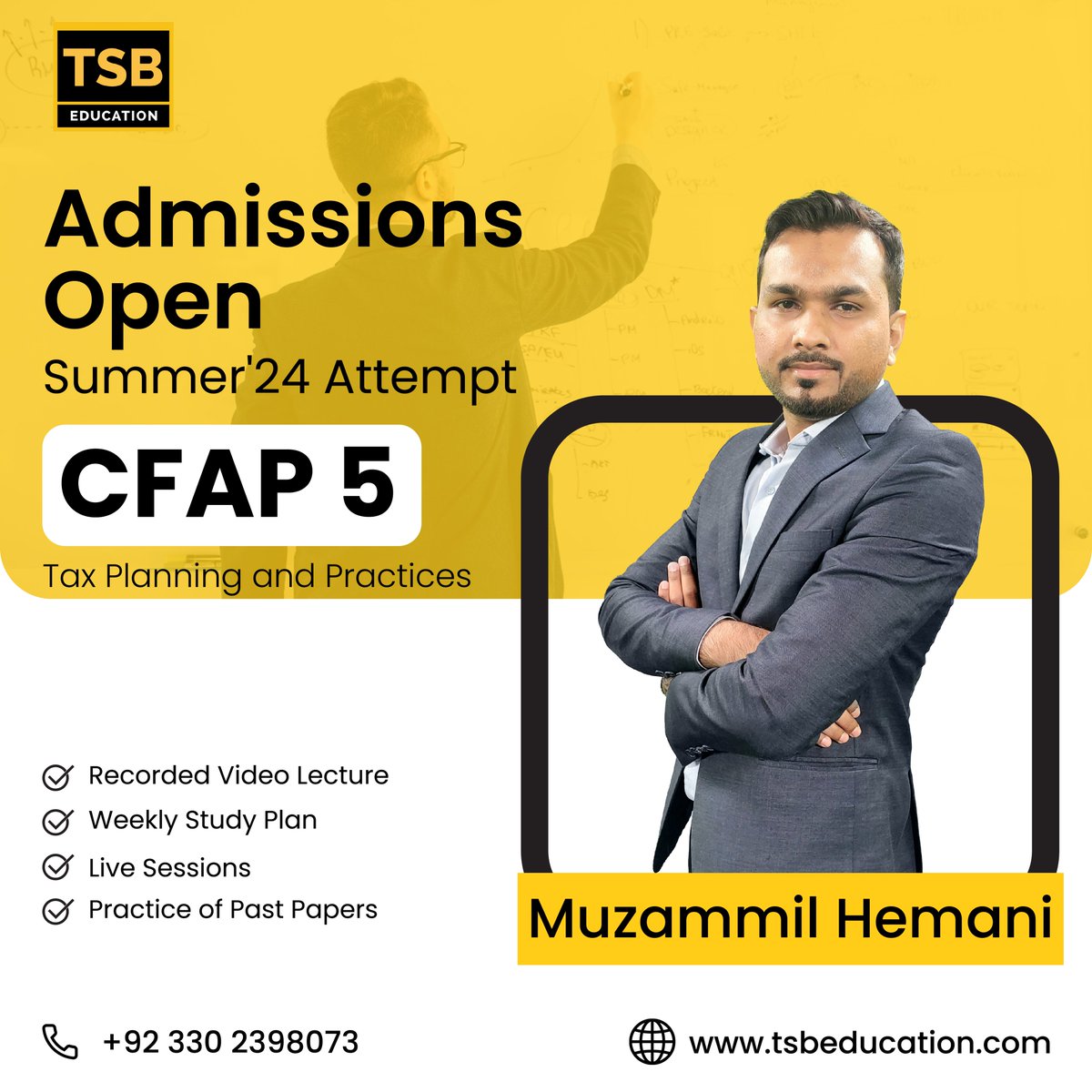 Join the new journey of learning with TSB Education! Enroll in our latest CFAP 5 batch led by the esteemed Sir Muzammil Hemani.

Grab your chance for a 10% discount. Enroll now!

#TSBEducation #CAPakistan #CFAP #premiumaccountancycourses #CAGlobal #Admissions