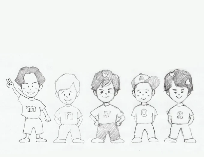 まだ下書きで線の太さとかタッチはこれから決める。アニメって普段描かないから別の意味で楽しいね。色付けして背景も考えるよ。ニノの線が細いのはわざと、試しに細くしてみただけなんだけど消えそーで怖い太めにする!笑 。昨夜ね5人の行動が嬉しかったのそれで続き描きたくなった☺️
#嵐  #落書き 