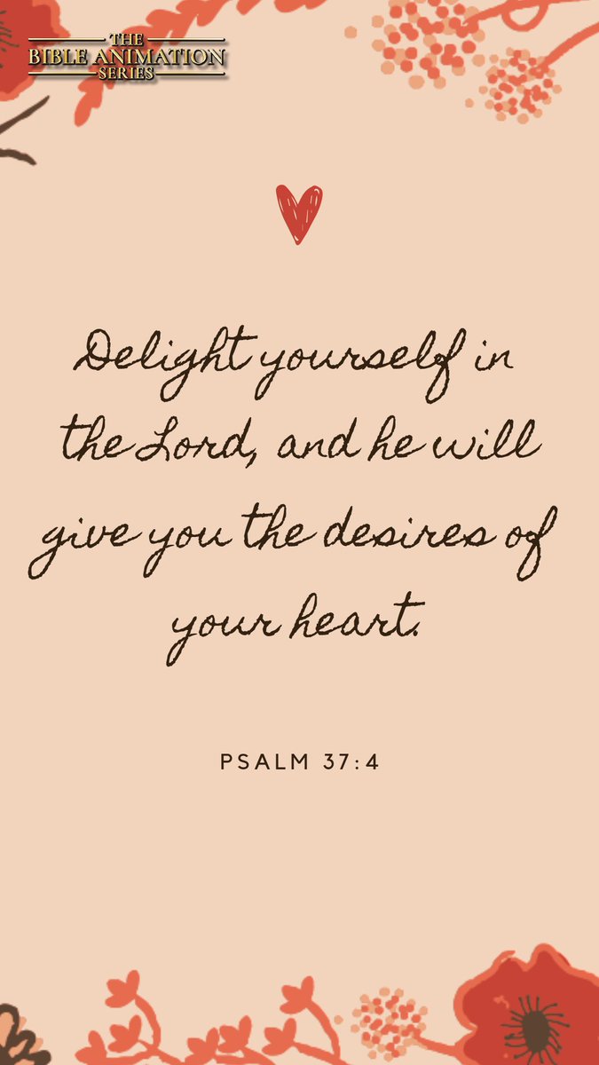 Find joy in the Lord's presence, and witness the fulfillment of your heart's deepest desires. Let the timeless wisdom of Psalm 37:4 inspire your day. 💖✨

 #VerseOfTheDay #BibleAnimationSeries #Bible #bibleverse