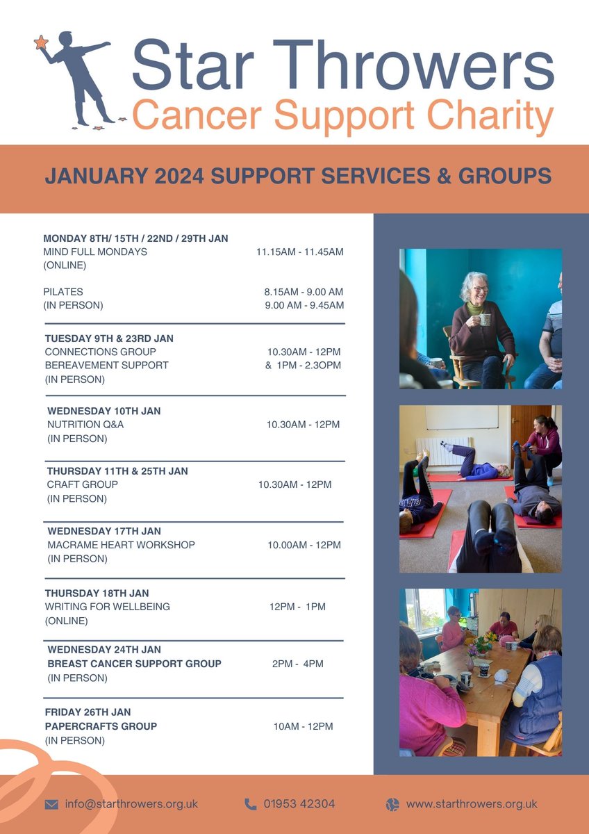 We have so many amazing Support Services and Groups taking place this January we included all the details below in one place. Please contact Star Throwers if you are interested in any of the events or support groups available: info@starthrowers.org.uk / 01953 423304