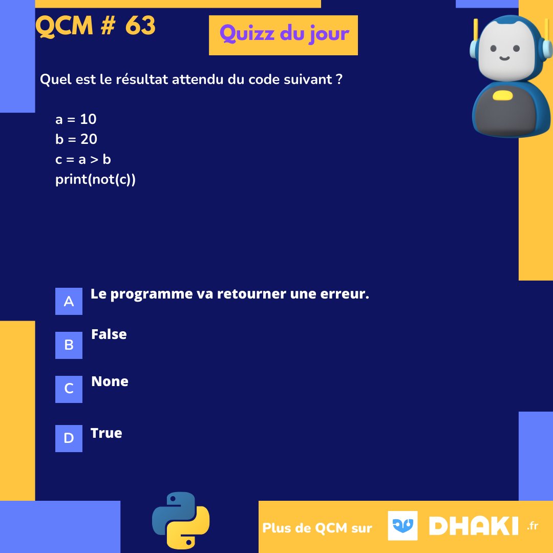 Python_QCM's tweet image. "🐍 Quizz Python du jour ! Devine le résultat ! Réponds en commentaires ci-dessous ! 🤔"