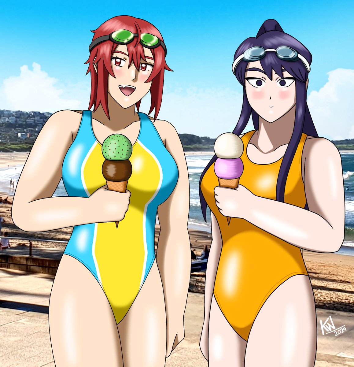 Tomo Aizawa and Shouko Komi having ice cream after meeting up at one of Sydney's beaches #tomochan #tomoaizawa #KomiSan #komishouko #shoukokomi #summer #crossover #drawing #anime #manga