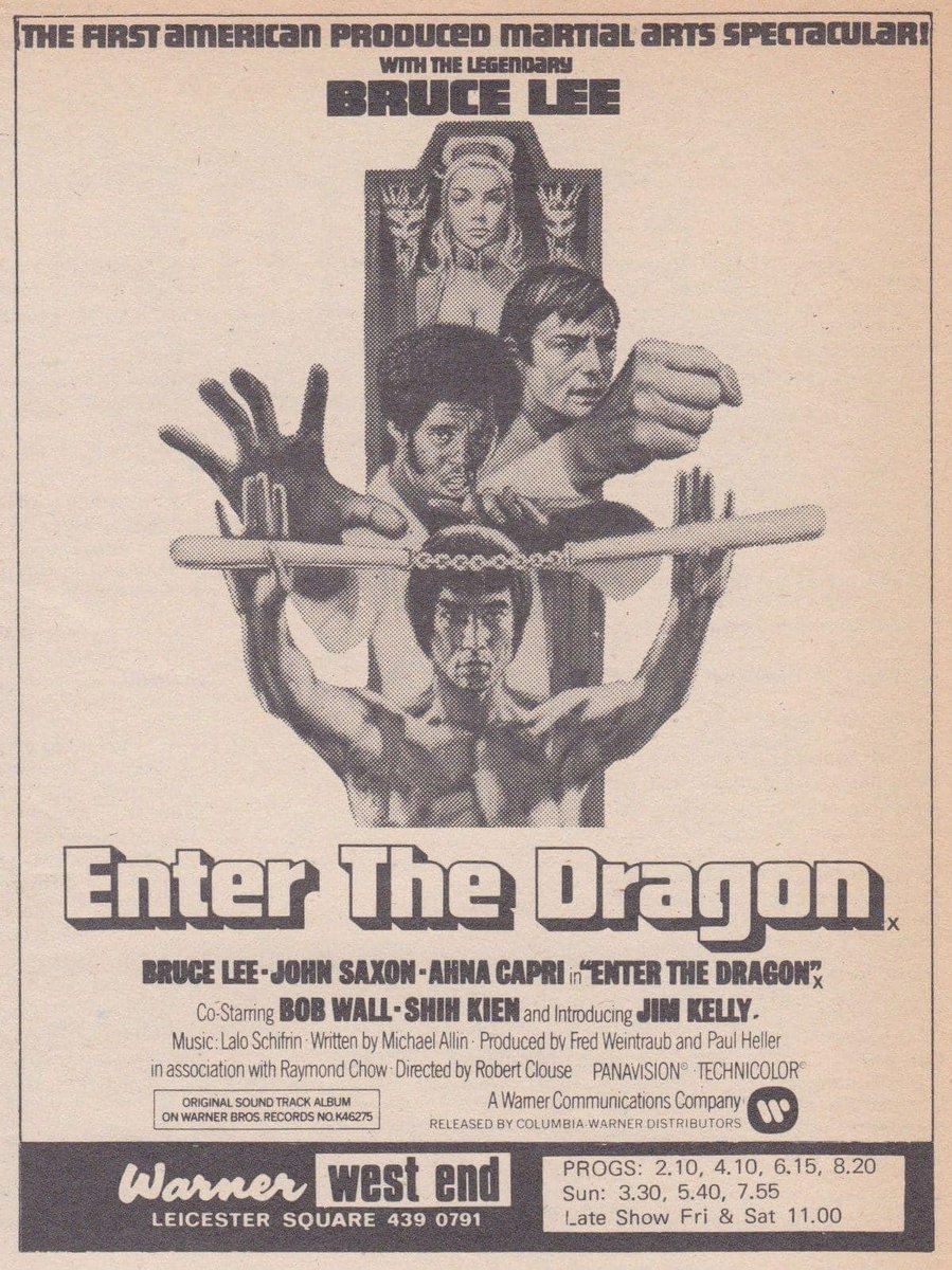 Fifty years ago today, the Dragon entered the Warner West End… #EnterTheDragon #BruceLee #1970s #film #films #JohnSaxon #JimKelly #AhnaCapri #martialarts #action #thriller #RobertClouse