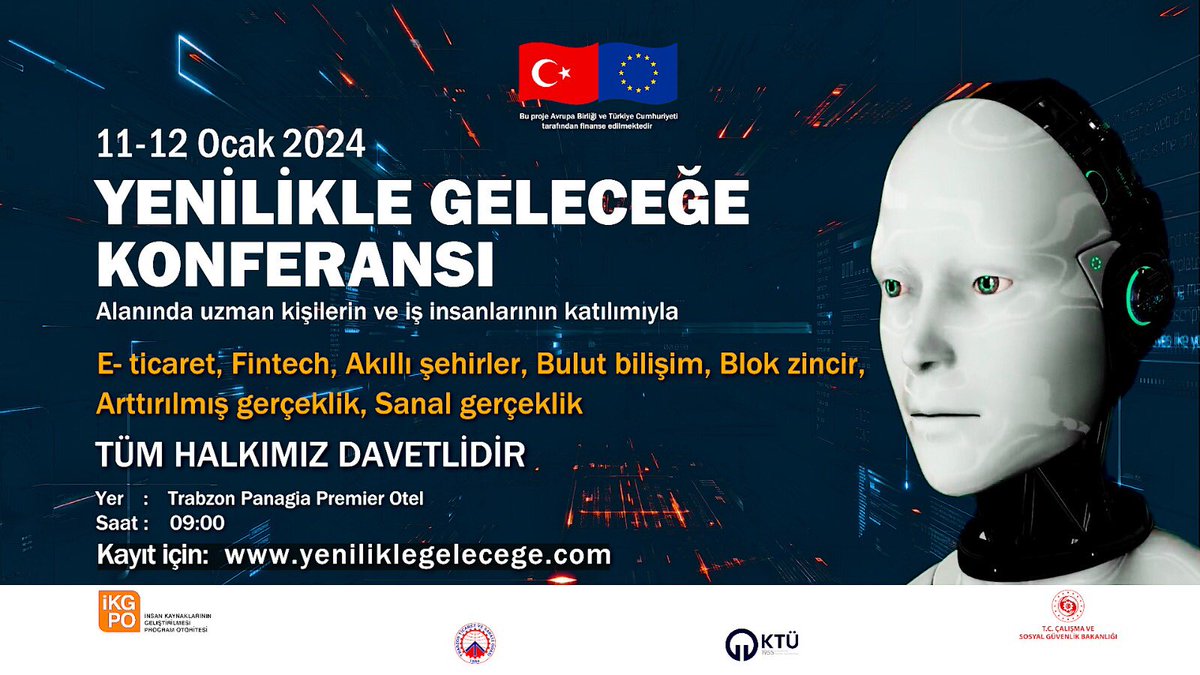 FutureskillsA_'s tweet photo. Trabzon Ticaret ve Sanayi Odası ile Karadeniz Teknik Üniversitesinin ortaklaşa yürüttüğü “Future Skills Academy-Geleceğin İşleri Akademisi” projesi kapsamında Yenilikle Geleceğe Konferansı 11-12 Ocak 2024 tarihinde düzenlenecek. https://t.co/IZSSWCABP0