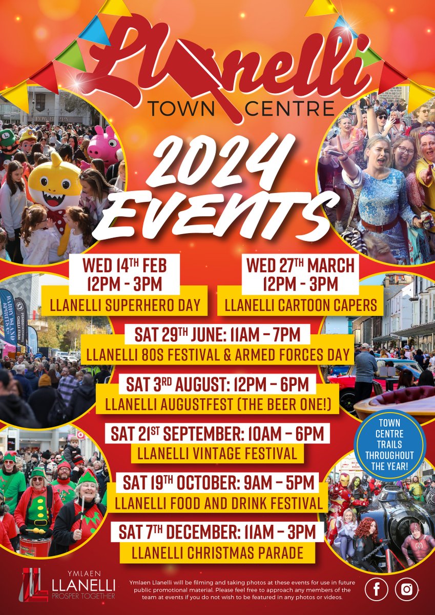 Get your diaries out Llanelli, our list of 2024 events is HERE! 😝🥳✨ JOIN US in Llanelli town centre as we bring you the BEST free calendar of events around 👇