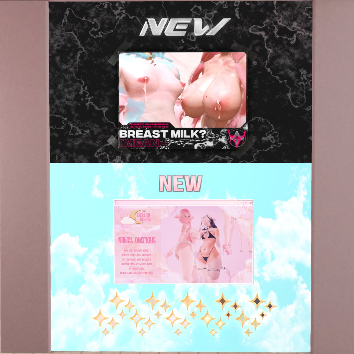 Celestial_SL's tweet photo. Now at the Celestial Bodies mainstore;  LEPORID. 'Breastmilk? I mean-' rigged for Waifus and :H:xGG Minis. + Celestial Bodies Milkies (Hucow) BOM Overlays! 
📍; https://t.co/5EyBrQwMVg https://t.co/vsdP71DIia