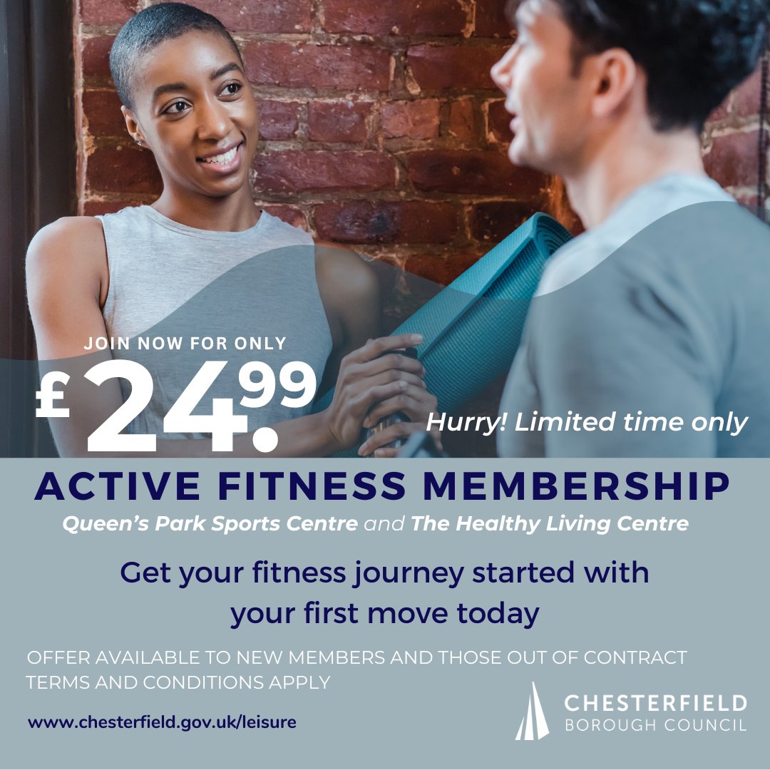 🏃| Limited time offer! Sign up for a 12-month Active Fitness membership at just £24.99/month. Act before January 31 2024 to lock in this fantastic deal! More: chesterfield.gov.uk/sport-and-leis…