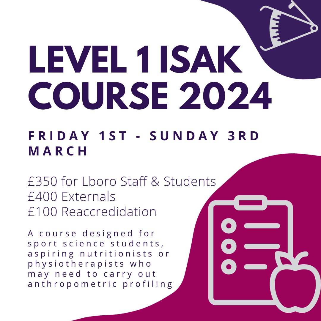 In March we are running our second ISAK Level 1 course this academic year, open to Loughborough Staff, Students and externals! Book online via the Lboro Store, bookings close on the 18th of Feb. store.lboro.ac.uk/conferences-an…