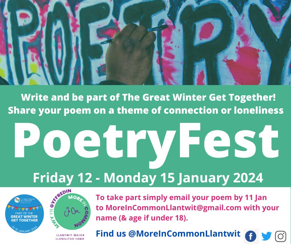 @moreincommonllantwit (@moreincommonll1) on Twitter photo Loving reading your poems! 🖊️
Still time to get them to us for PoetryFest dropping on our socials Friday at 7pm this #greatwintergettogether
🎤 If you're in the area on Sunday, why not share it at Poems & Pints Night link up @SwanInnLlantwit at 6.30pm 💫 <a href="/SarahPerssonYes/">Sarah Persson</a> Loving reading your poems! 🖊️
Still time to get them to us for PoetryFest dropping on our socials Friday at 7pm this #greatwintergettogether
🎤 If you're in the area on Sunday, why not share it at Poems & Pints Night link up @SwanInnLlantwit at 6.30pm 💫 <a href="/SarahPerssonYes/">Sarah Persson</a>