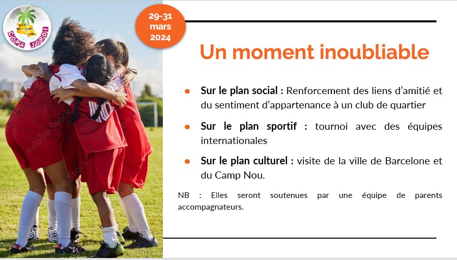 ClubGerland's tweet photo. Soutenez notre cagnotte pour permettre à 20 talentueuses footballeuses lyonnaises de participer au tournoi international Jordi Copa à Barcelone, du 29 au 31 mars 2024. https://t.co/Bkxt7mImcp