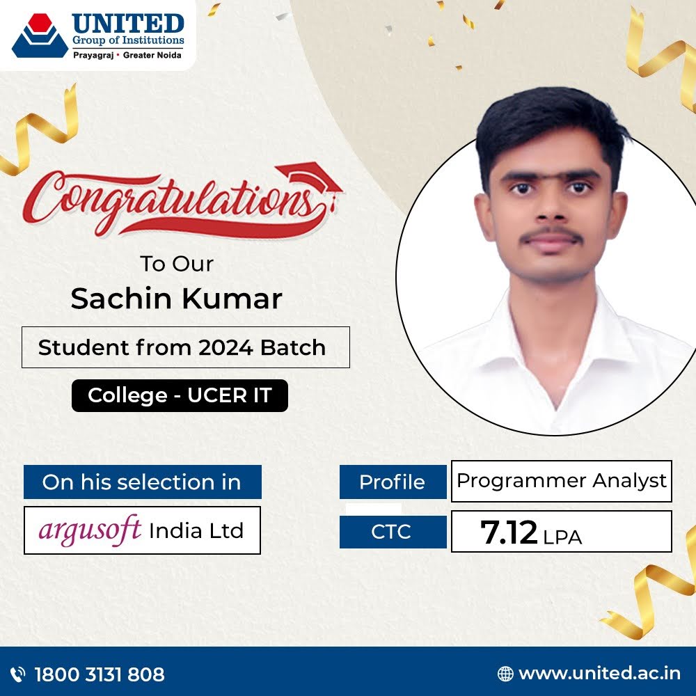 theugiindia's tweet image. Hats off to Sachin Kumar from the 2024 Batch! Your outstanding achievement securing a position as a Programmer Analyst at ArguSoft India Ltd with a CTC of 7.12 LPA is truly commendable. Wishing you continued success on this remarkable journey!
#ugi #BTech #programmeranalyst