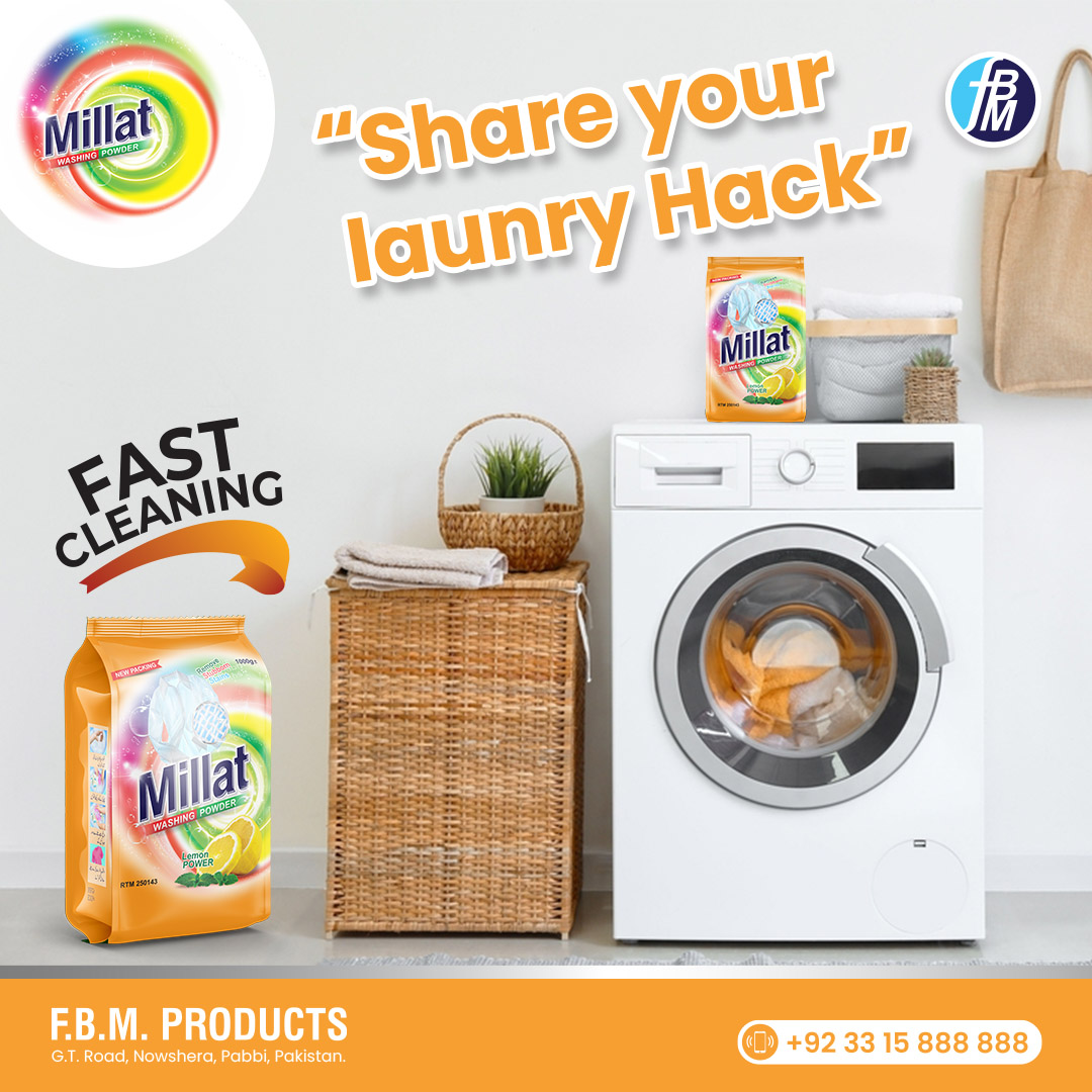 fbmproducts1's tweet image. Unleash the power of Millat Washing Detergent Your fabric&apos;s best friend! #MillatMagic #LaundryRevolution #FreshnessUnleashed #MillatWashingDetergent #LaundryEssentials #StainRemoval #FabricCare #FreshAndClean #MillatClean #WashWithLove #LaundryDay #SparklingClean #DetergentPower