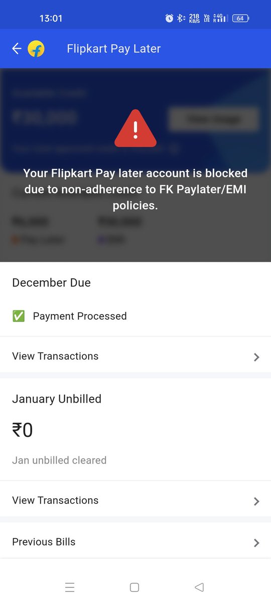 sachu573's tweet image. Hello Flipkart team,

I am trying to understand as to why this is blocked even after the payment is made before due date. I spoke to Idfc team and as per thei system, Pay later is unblocked and active. If you cannot help me then ur losing a valuable customer
