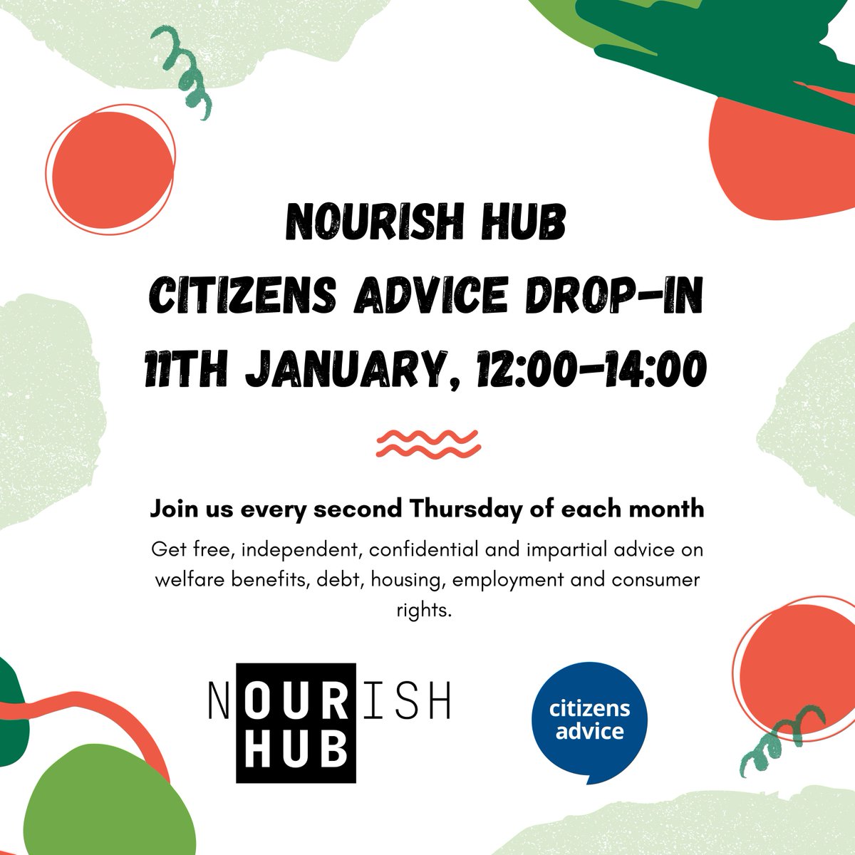 We are partnering with @citizensadvicehf on the second Thursday of every month.Please join us for free, impartial and confidential advice on your rights and responsibilities. In particular, we offer advice on welfare benefits, debt, housing, employment and consumer rights 💚