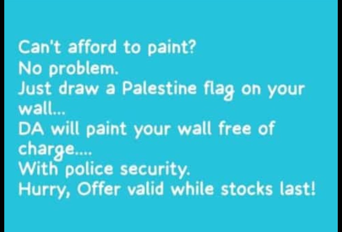quanietj's tweet photo. @Our_DA offer now on the market #freepalestine https://t.co/hiiT7SuYKs