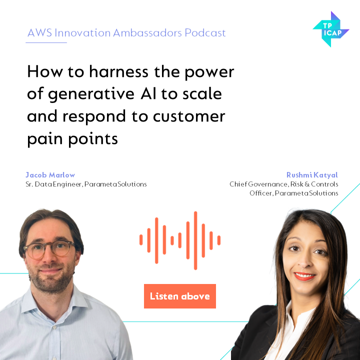 Regulatory compliance reimagined. Colleagues at Parameta Solutions, recently sat down with @awscloud to discuss how they used generative AI to overhaul a rigorous regulatory process and respond to customer pain points. Listen to the podcast here: bit.ly/3HeZgSK