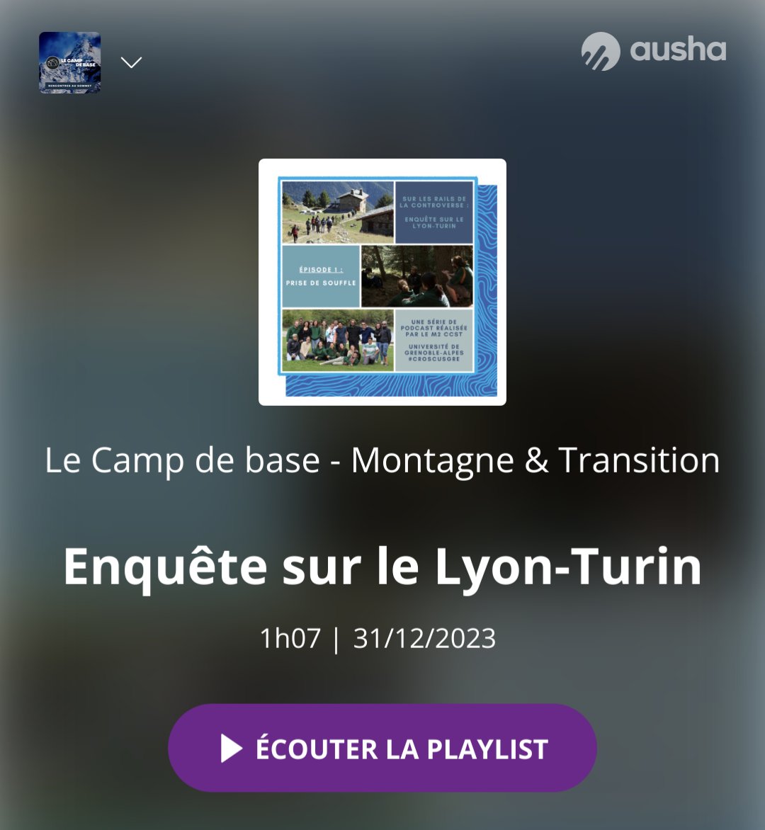 🎧 À écouter sur @LeCampdebase_ 

🛤️ Le documentaire "Sur les rails de la controverse, enquête sur le #LyonTurin" : podcast.ausha.co/le-camp-de-bas…

💫 Réalisé en 2022 par les étudiant-e-s du <a href="/CcstMaster/">Master CCST Grenoble</a> <a href="/UGrenobleAlpes/">Université Grenoble Alpes</a> #CSTgre, dans le cadre du projet @LabexITTEM #CROSCUSgre