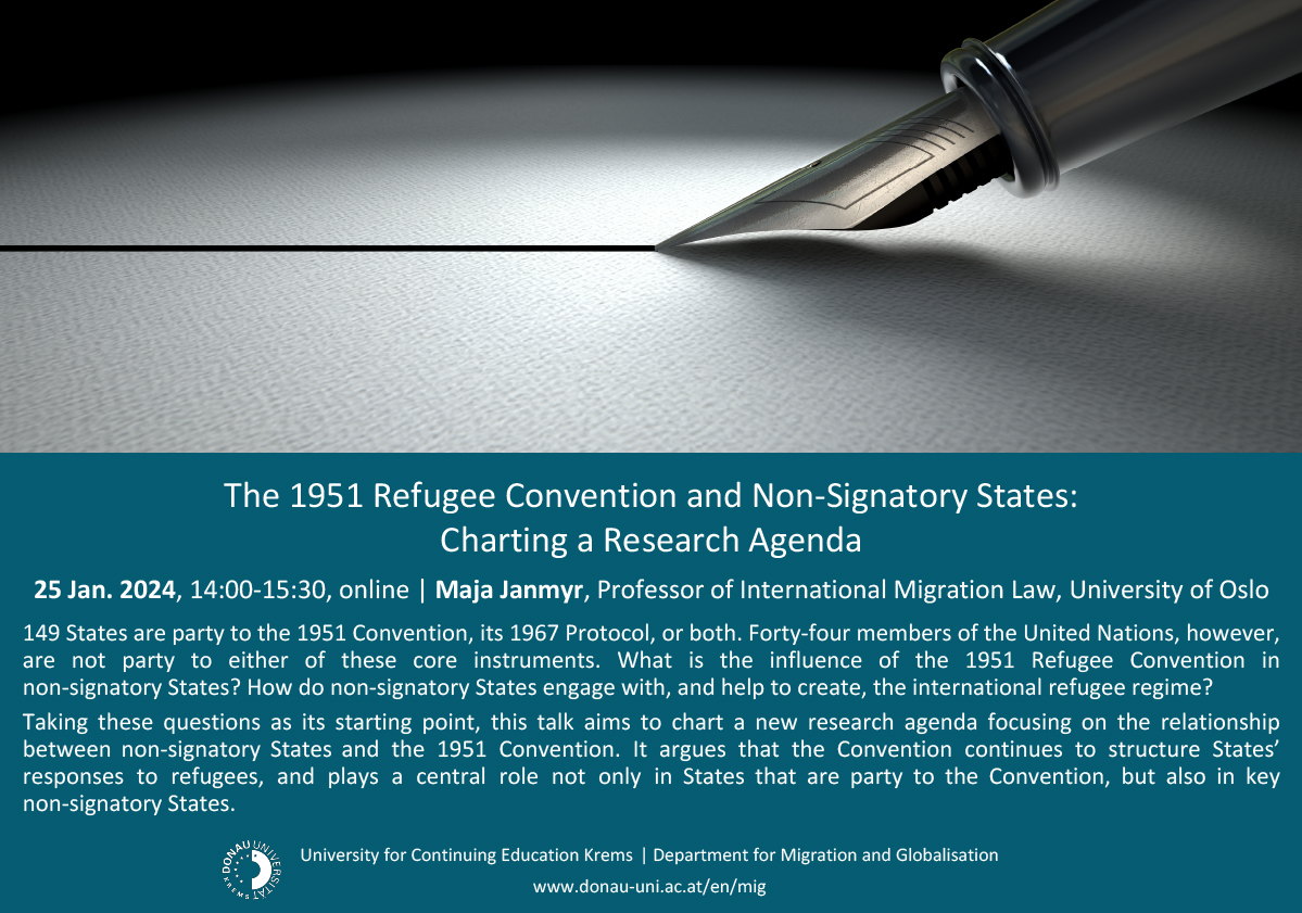 At the next DEMIG Online Talk on 25 January, Maja Janmyr (@MYRMEK), Professor at @JUSiOslo, will talk about her research on Non-signatory States of the 1951 refugee convention. How do they engage with, and help to create the international refugee regime? ✍️donau-uni.zoom.us/meeting/regist…