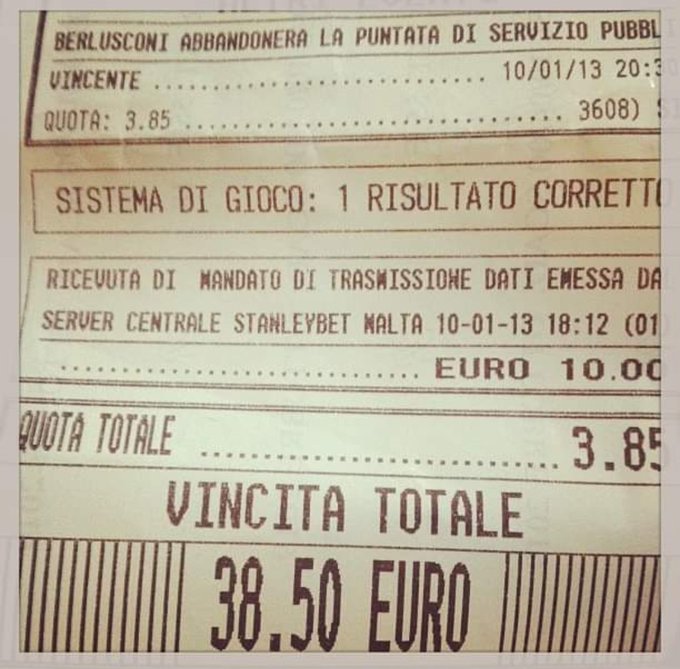 Tanti anni fa scommisi che #Berlusconi avrebbe abbandonato la puntata dove lo avrebbero intervistato<a href="/tag/berlusconi"class="tags">#Berlusconi</a><a href="/tag/santoro"class="tags"><span>#santoro</span></a><a href="/tag/travaglio"class="tags"><span>#travaglio</span></a>