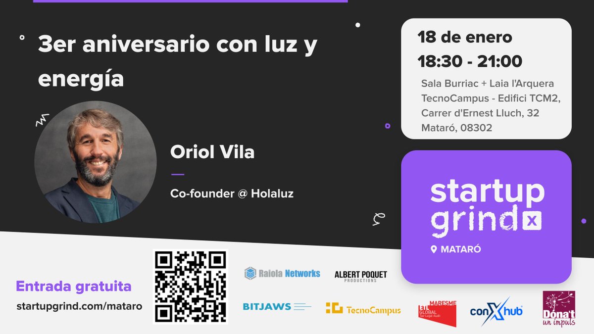 🎉Celebra el 3r aniversari de @SGMataro, una sessió en la qual es parlarà sobre #emprenedoria, #Startups i hi haurà moltes sorpreses🤩

🗣️Juntament amb <a href="/oriolvilag/">Oriol Vila</a>
👥Amb sessió de #networking

🗓️18 de gener
🕕18:30 h
📍<a href="/TecnoCampus/">TecnoCampus</a>

T'hi esperem❗️👉bit.ly/3vw4y9X