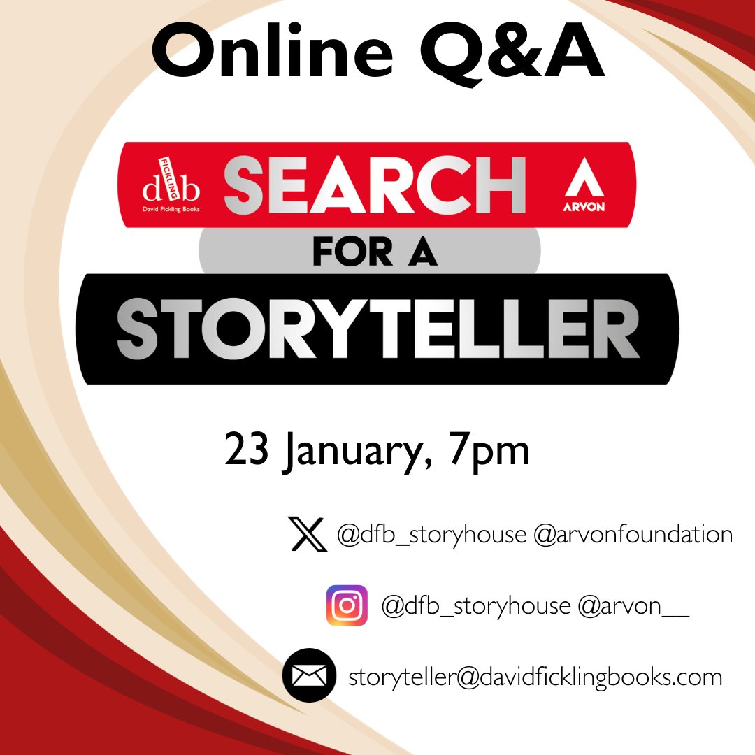 Our SEARCH FOR A STORYTELLER approaches! We're looking for a talented, unpublished writer: ow.ly/Zz2a50Qkawn 🗓23 Jan, 7pm, we're having an online Q&A: ask us & @arvonfoundation any questions you have/email storyteller@davidficklingbooks.com to submit questions in advance!