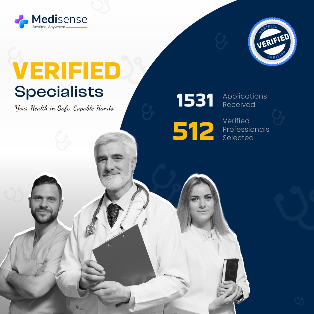 MedisenseHealth's tweet image. Medisense adheres and prioritizes a stringent process of verifying the applications we get so that you can rely on the expert on our platform.

Trust in quality healthcare with Medisense!💙🌐

#HealthcareExperts #Medisense #QualityHealth #Telehealth #VerifiedDoctors