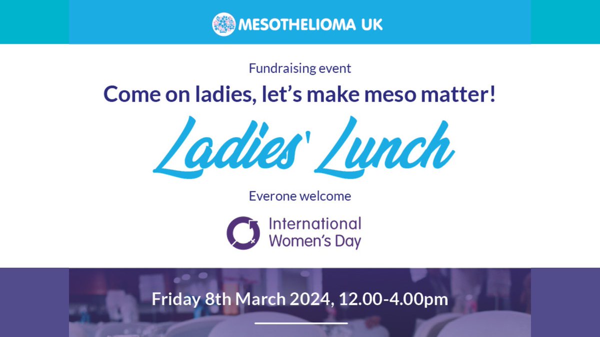 To coincide with International Women’s Day, @Mesouk are hosting a Ladies’ Lunch where guests can meet other patients, family members, healthcare professionals, support groups, and legal firms who specialise in mesothelioma cases. Register here: ow.ly/mUao50QoNy9 #IWD2024