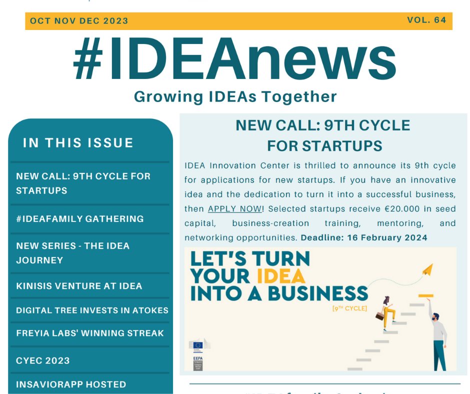 📷Our latest edition of #IDEAnews has just been released!
Packed with insightful updates and success stories of our entrepreneurial community!
Check it out here 👉🏻 ideacy.net/.../oct-nov-de…
#Newsletter #IDEAnews #startupsuccess #businesscreation #IDEACommunity