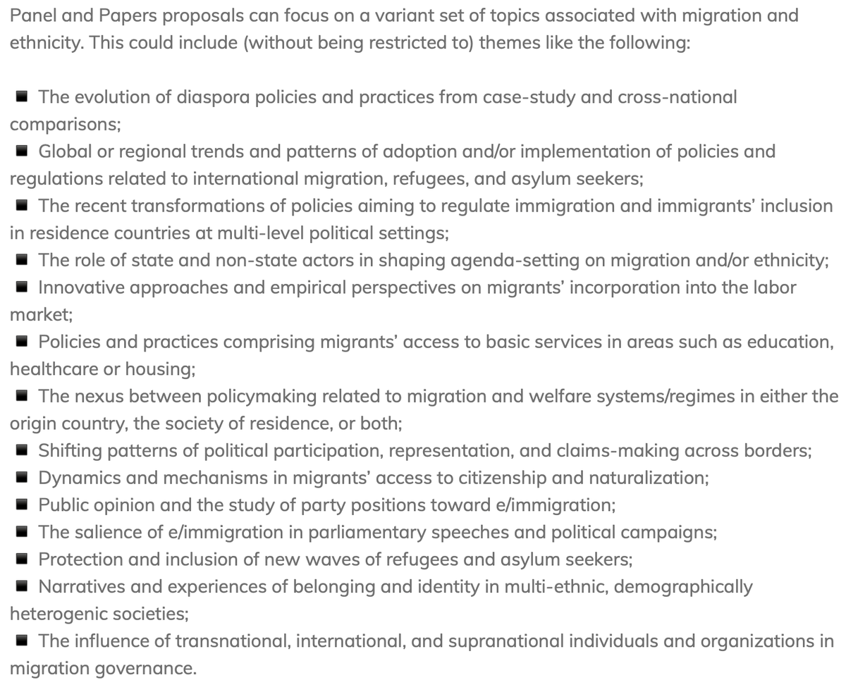 ECPR SG Migration & Ethnicity (@ecpr_migration) on Twitter photo 📢 Call for #paper and #panel #proposals to participate within the section "International #Migration: Politics and Policies" (chaired by <a href="/verena_wis/">Verena Wisthaler</a> & @sumpierrez1) at the <a href="/ECPR/">European Consortium for Political Research</a> General Conference, this August in Dublin 🇮🇪!
⌛️Deadline: 18/01/2024!
➡️Info: ecpr.eu/Events/Event/S… 📢 Call for #paper and #panel #proposals to participate within the section "International #Migration: Politics and Policies" (chaired by <a href="/verena_wis/">Verena Wisthaler</a> & @sumpierrez1) at the <a href="/ECPR/">European Consortium for Political Research</a> General Conference, this August in Dublin 🇮🇪!
⌛️Deadline: 18/01/2024!
➡️Info: ecpr.eu/Events/Event/S…