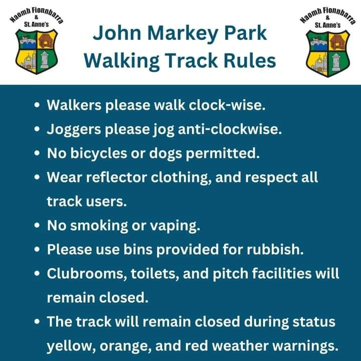 We are delighted to be taking part in <a href="/OpTranRTE/">OT RTÉ</a> Ireland Lights Up 2024 initiative once again 🌱 Starting tonight &amp; running for 6 weeks, our walking track lights at John Markey Park will be switched on Wednesday &amp; Friday 7:00-8:30 PM. All welcome 🚶‍♀️💡🏃‍♂️ #GAAHealth #GAACommunity