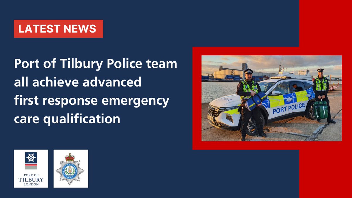 The Port of Tilbury Police team have all successfully completed and achieved a nationally recognised advanced first aid qualification for the first time. 

Read more here: bit.ly/428z4mB

#firstaidtraining #emergencyresponse #portoftilbury