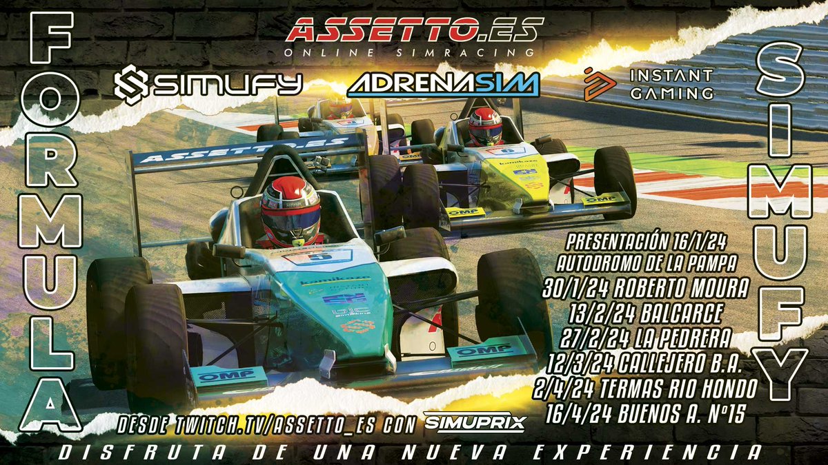 Assetto_es's tweet photo. 🔥🔥🔥 - RACE DAY -🔥🔥🔥

✅ Campeonato - Formula Simufy
 ✔️Circuito - Callejero B.A.
⛑️ AC1
⏱️Horarios
     ❗️ Qualy: 22:10 (20m)
        ‼️ Race: 22:35

👀Sigue la carrera en https://t.co/lbqE42fiaz
 🎙️ Comenta  @simuprix 

          💞Patrocinan @AdrenaSim @simufy https://t.co/PExWUU2N7m