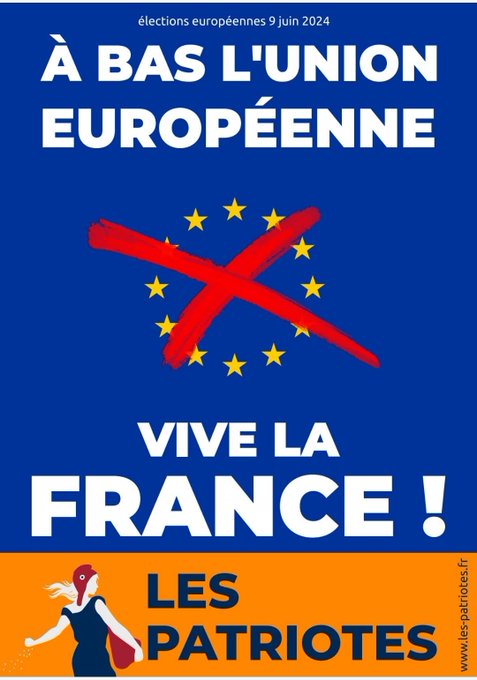 ✊      À BAS L’UE !      ✊
✊VIVE LA FRANCE !✊
#ÀbaslUE !
#ViveLaFrance !
#2024RésistanceTotale !
#RejoignezLaRésistance !
#RejoignezLesJustes !
👉les-patriotes.fr