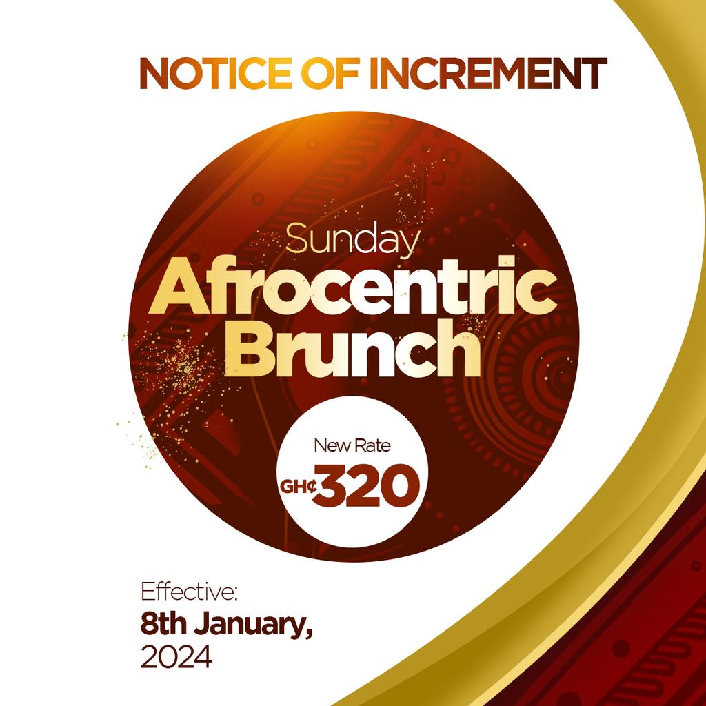 New Rate Alert: GH¢ 320! Our Sunday Afrocentric Brunch just got a taste upgrade with our new rate. Your taste buds are in for a delightful journey. Call now to reserve your seat: +233(0)50 168 4270 +233(0)20 461 1583 +233(0)50 668 3419 #AfrocentricBrunch #AHHotel