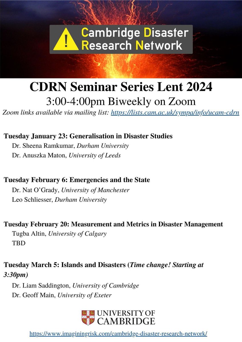 Join us for our CDRN Lent Seminar Series ! We are really looking forward to welcoming such wonderful speakers. imaginingrisk.com/cambridge-disa…